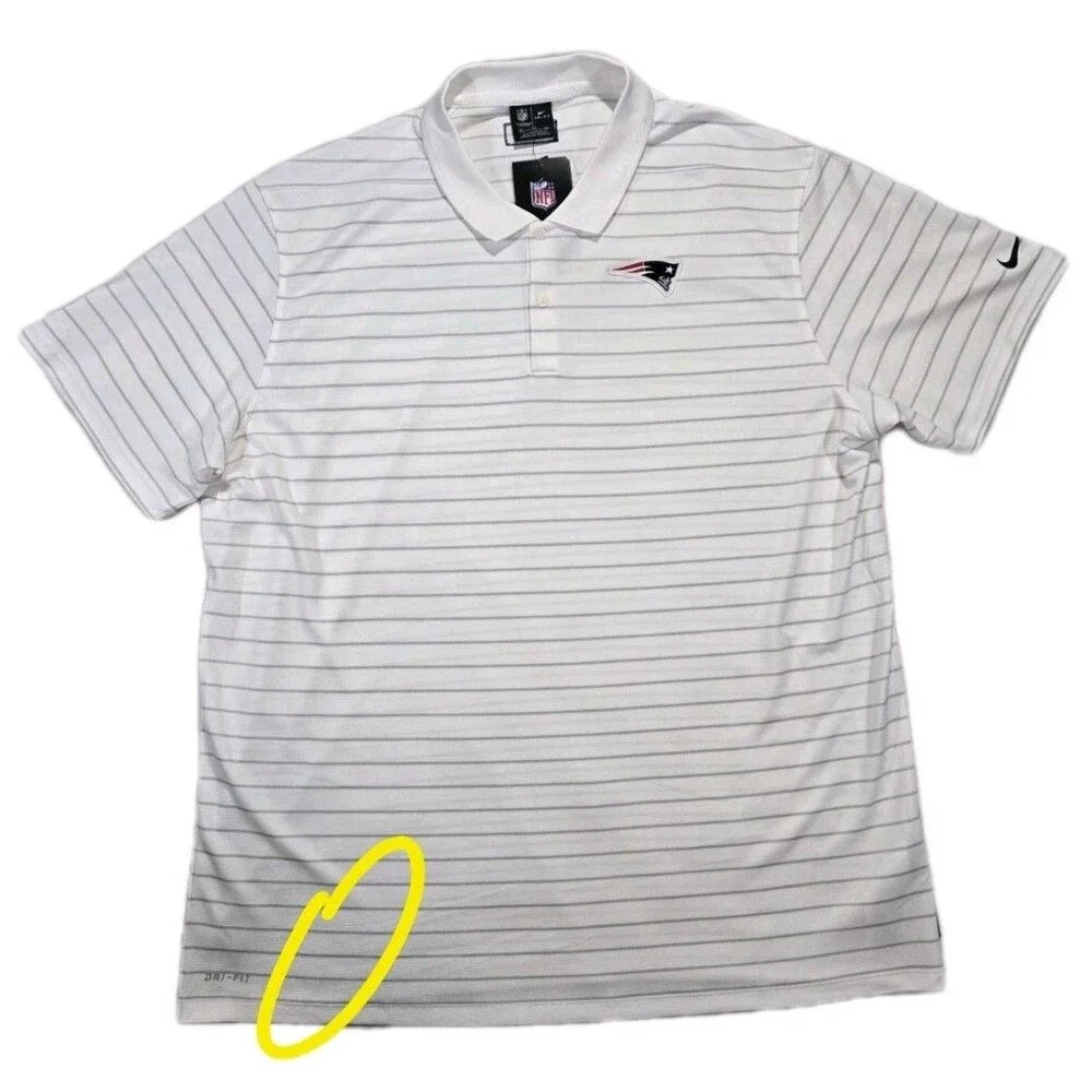 Mens Nike DriFit On Field Apparel New England Patriots Striped Polo Shirt 2XL
